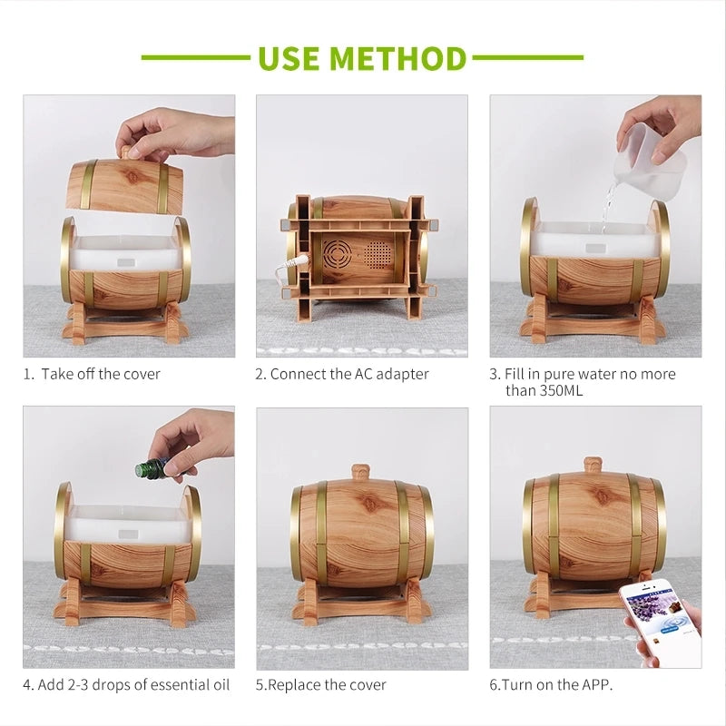 Essential Oil Humidifier with Bluetooth Music Aroma Diffuser Wood Grain