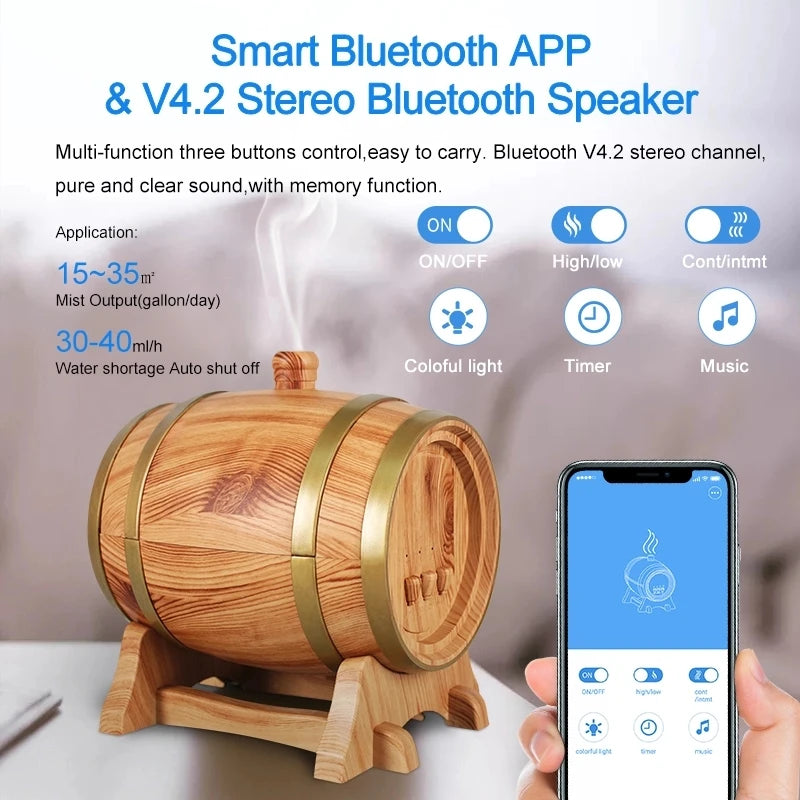 Essential Oil Humidifier with Bluetooth Music Aroma Diffuser Wood Grain