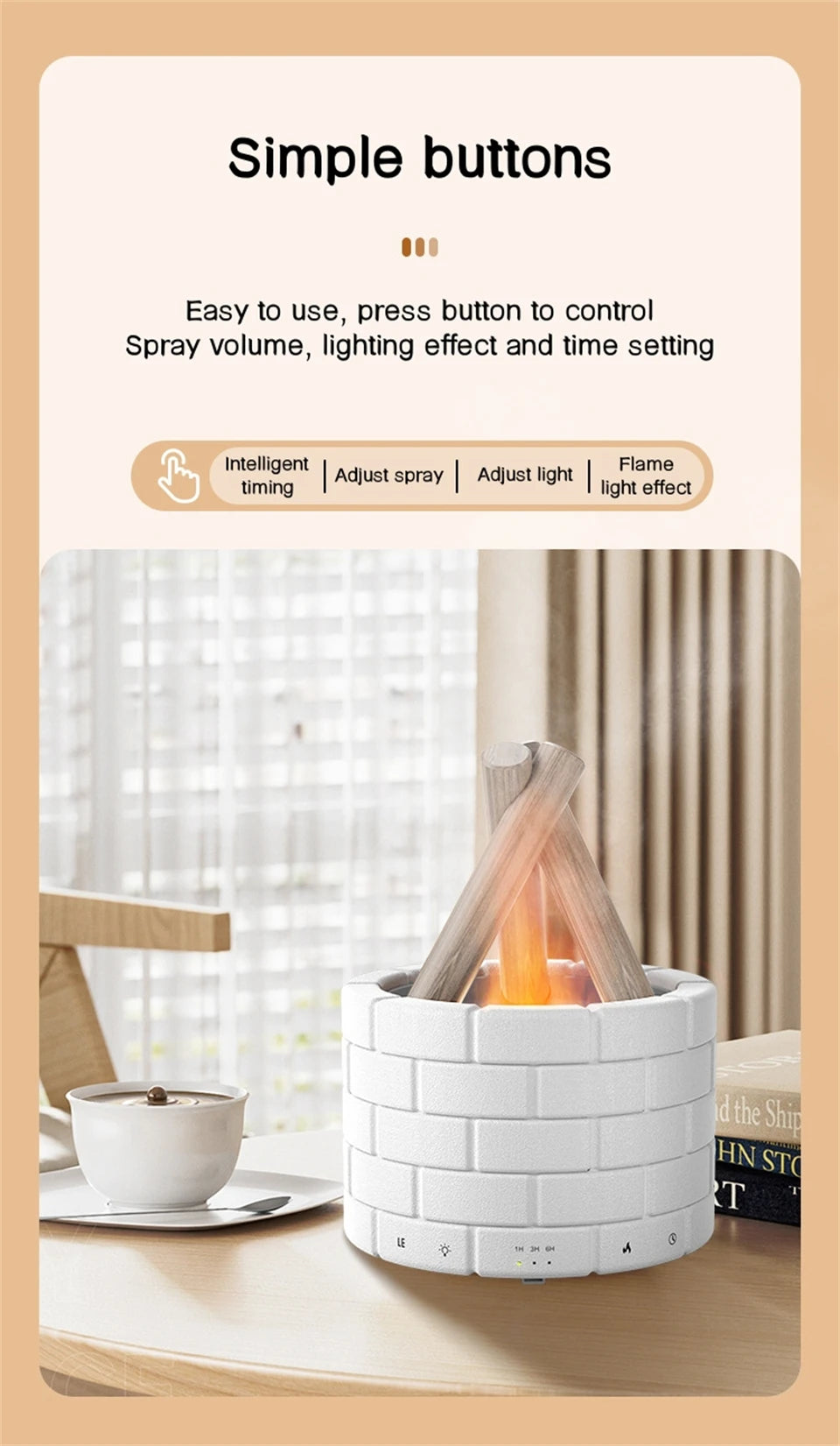 Office/Home USB Air Humidifier/Essential Oil Diffuser with Bonfire Flame Light