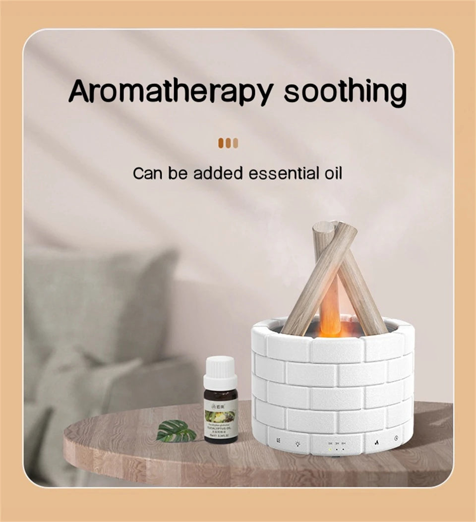 Office/Home USB Air Humidifier/Essential Oil Diffuser with Bonfire Flame Light