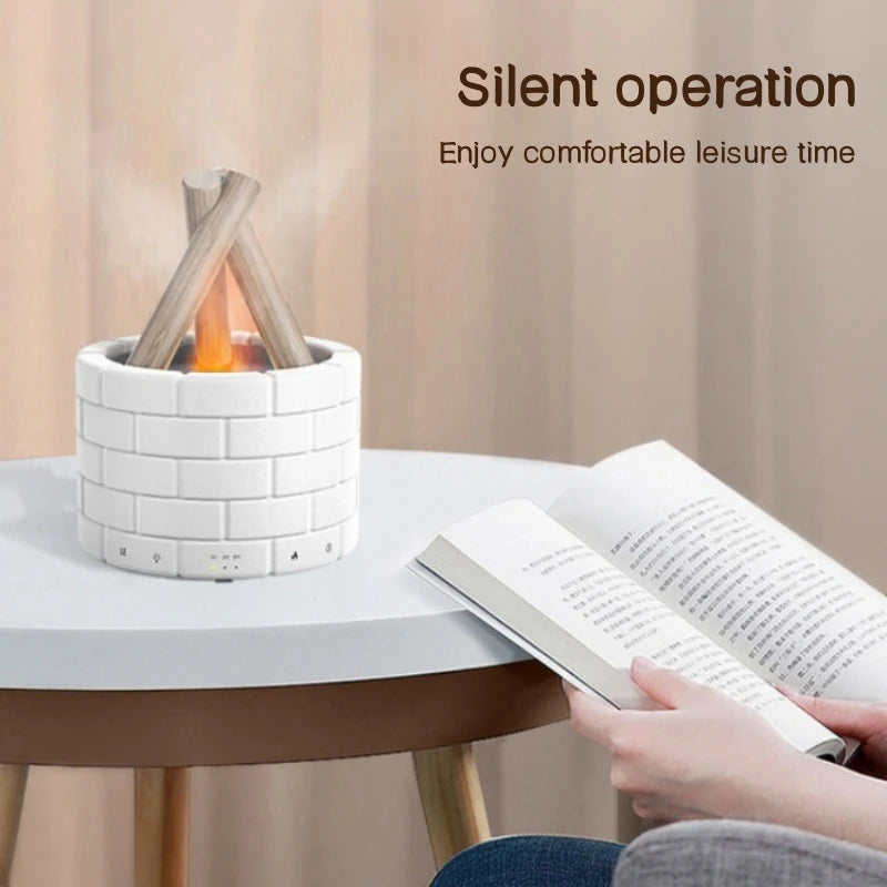 Office/Home USB Air Humidifier/Essential Oil Diffuser with Bonfire Flame Light
